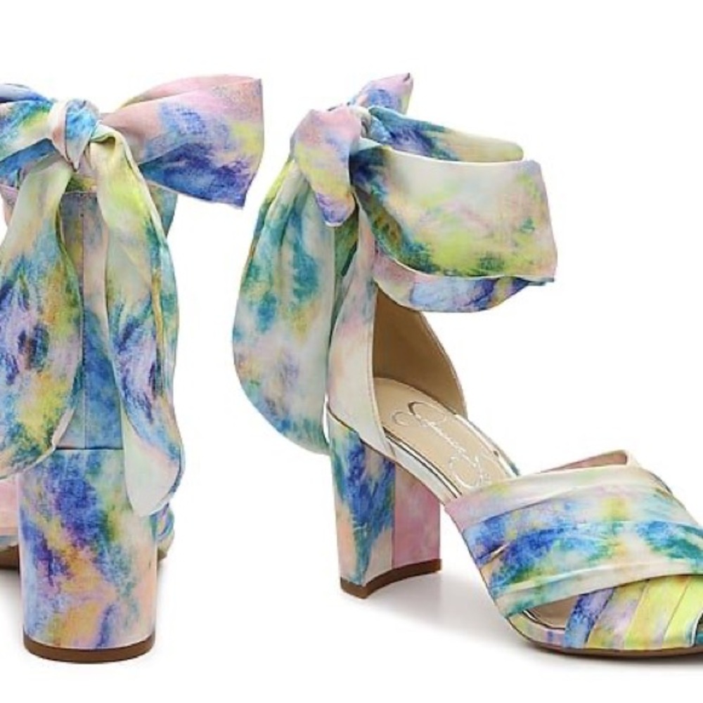 NEW! Jessica Simpson lace up pastel Multicolor tie dyed Block Heel Sandals 6.5